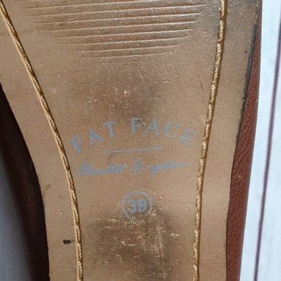 Fat Face British Brown Leather Loafers Women's 8.5 Cream Bow Stitching‎ Heritage - Picture 14 of 16